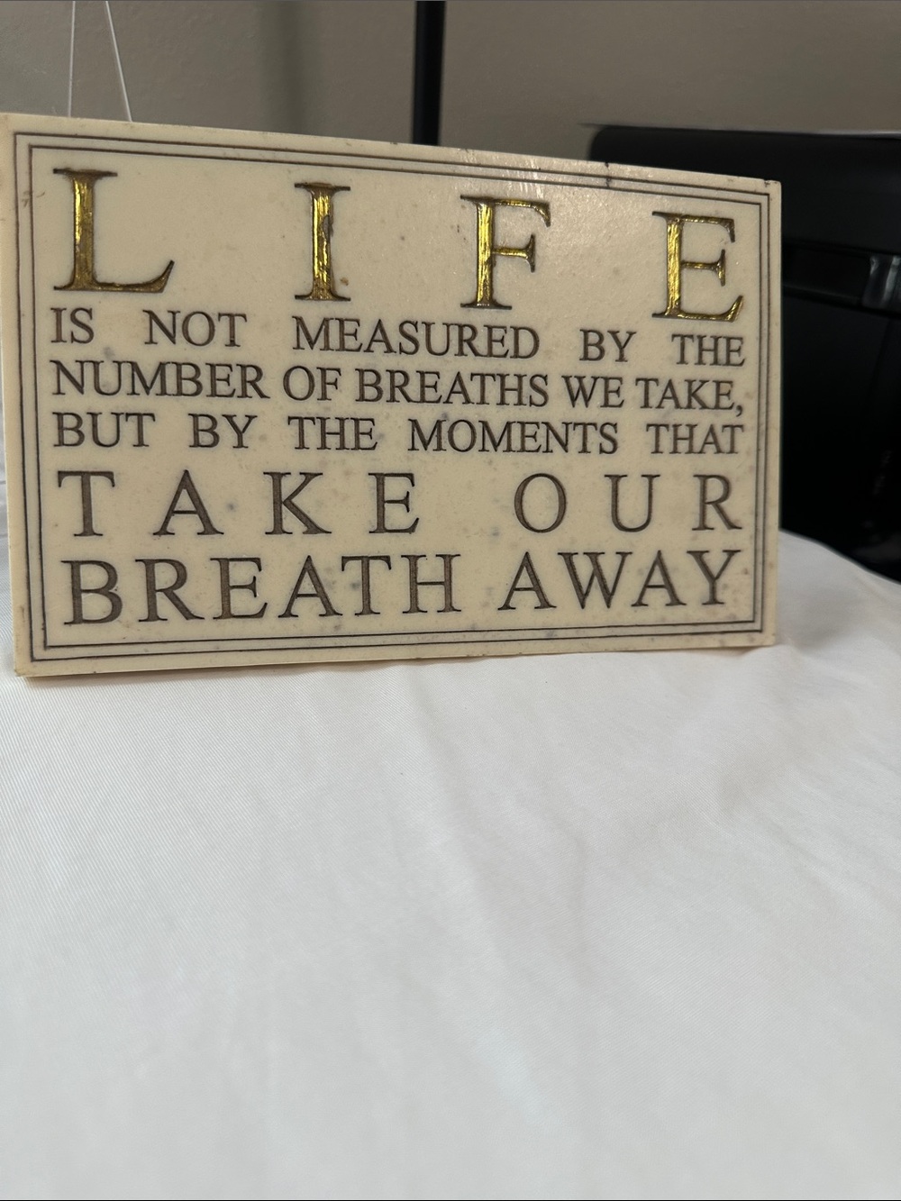 Inspirational "Life" Wall Plaque - White with Gold Accents